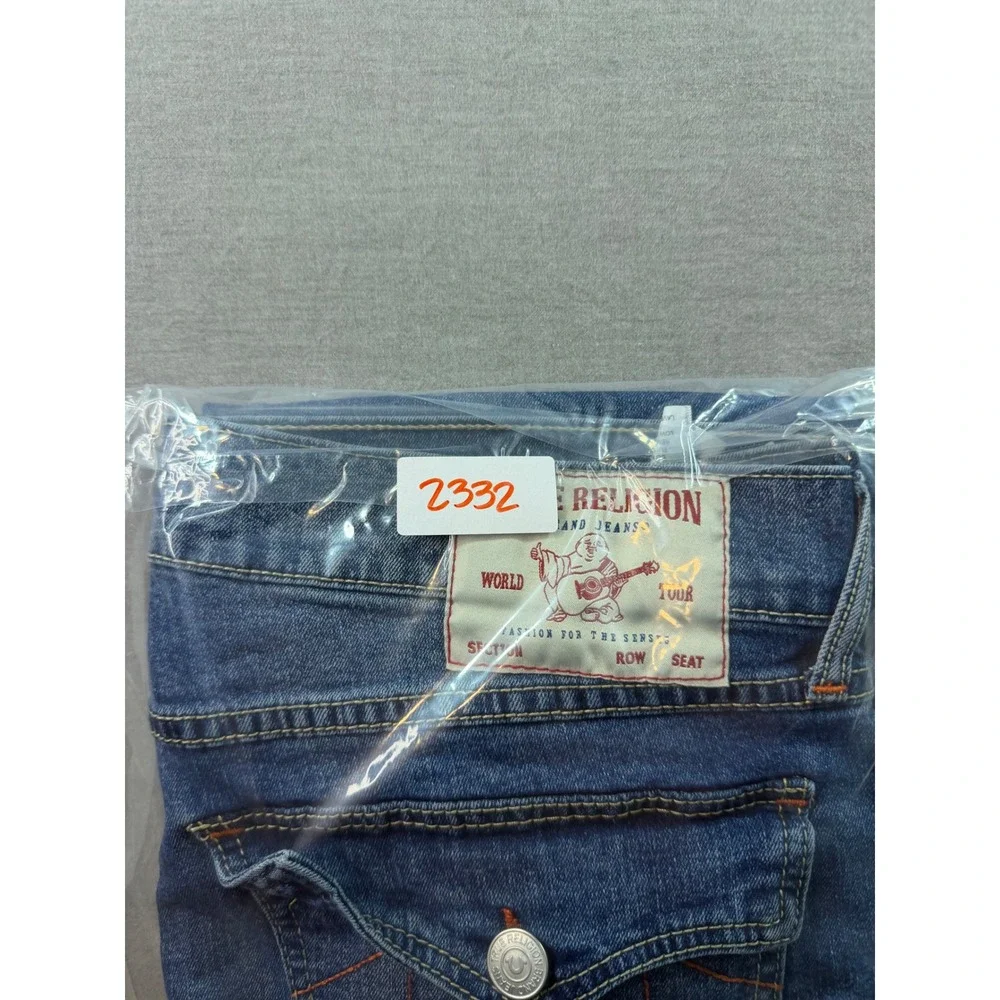 True Religion Geno Relaxed Slim Jeans Mens 37x31 Blue Excellent Horseshoe Stitch